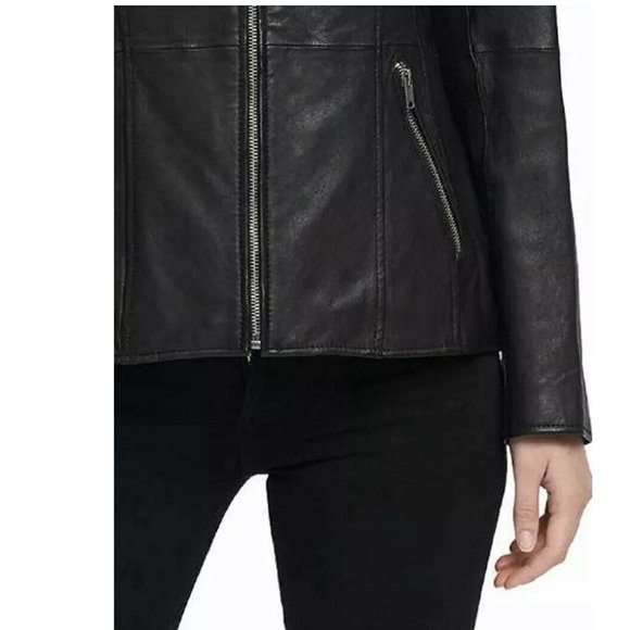 ANDREW MARC Women Marc New York  Leather Jacket  Zip Up Pockets--Black - Picture 4 of 7